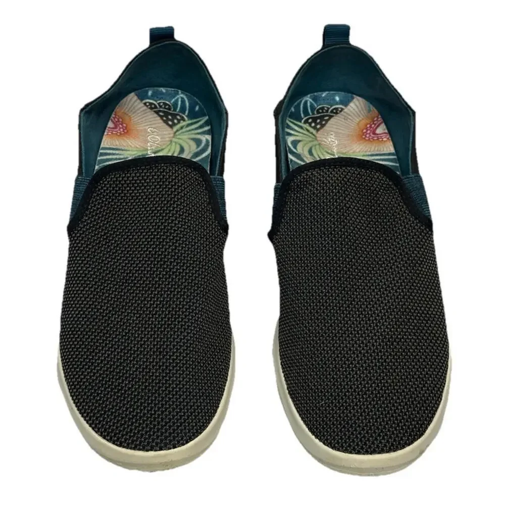 Olukai Hale'iwa Womens Size 8.5 Black Teal Casual Slip On Comfort Walking Shoes - Picture 2 of 8
